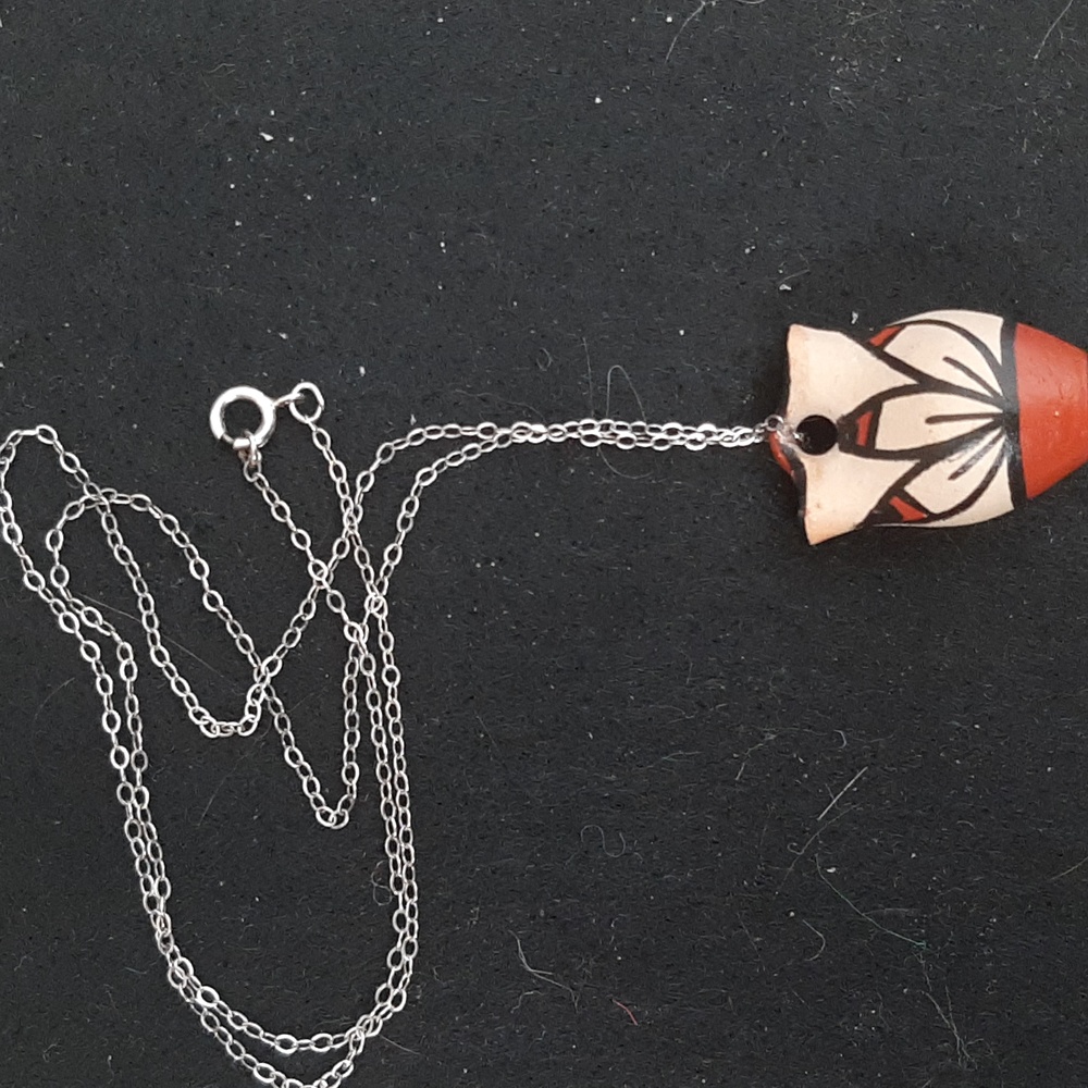 Miniature signed Acoma Pueblo wedding vase pendant